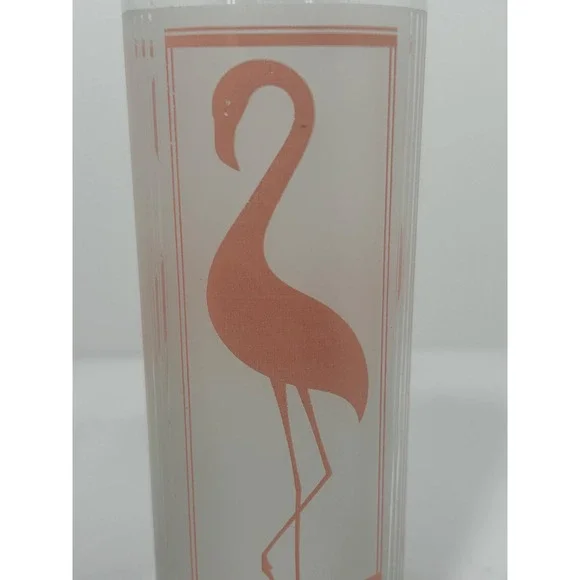 Set of 2 Vtg Glasses Pink flamingo frostedmdrinking glass bird glass Highball‎ - Picture 5 of 9